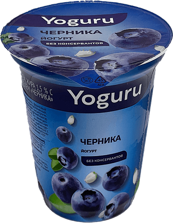 Детальное Фото ма йогурт "yoguru" 1,5% 310гр стакан черника (12шт)